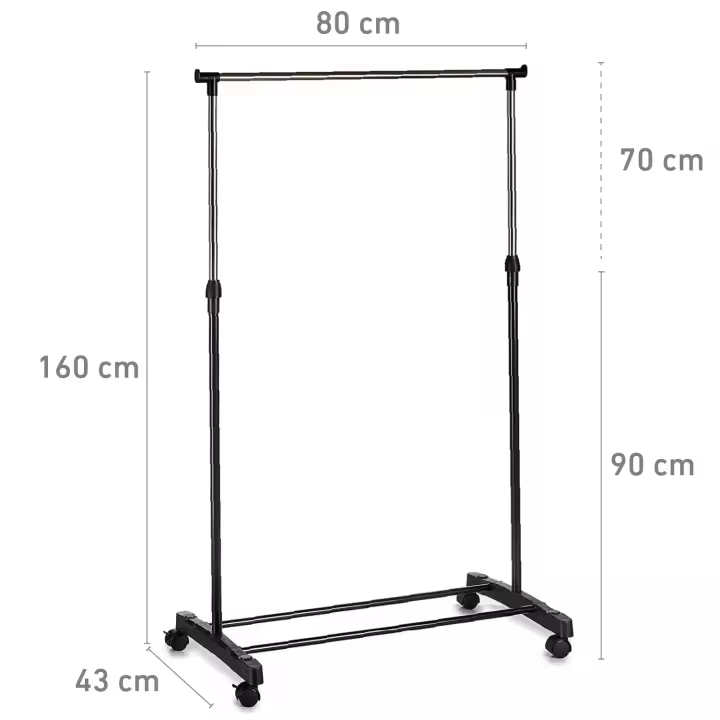 Perchero de Pie con Ruedas, Acero Inoxidable, DOBLE 80x43x90 a 160 cm, Perchero de Ropa Burro, Estructura Metalica Extensible, Organizador de Perchas y Ropa - 1
