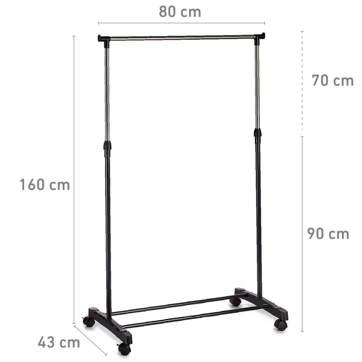 Perchero de Pie con Ruedas, Acero Inoxidable, DOBLE 80x43x90 a 160 cm, Perchero de Ropa Burro, Estructura Metalica Extensible, Organizador de Perchas y Ropa - 1