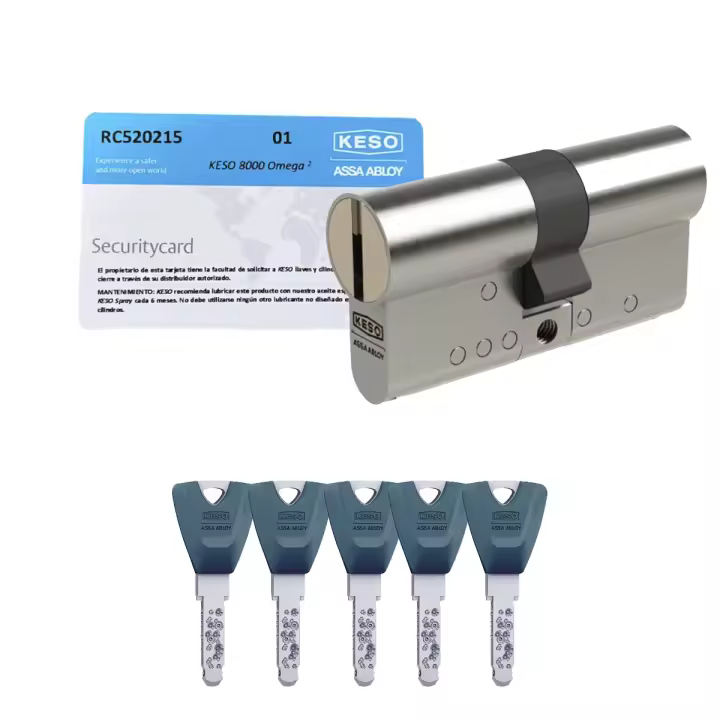 KESO 8000 OMEGA 2 ULTRA Bombín Cerradura Alta Seguridad Anti Topolino Leva Larga Doble Embrague Certificación SKG 3 Estrellas 30x30mm Anti Bumping Resistente Taladro Niquel 5 Llaves Incluidas - 1