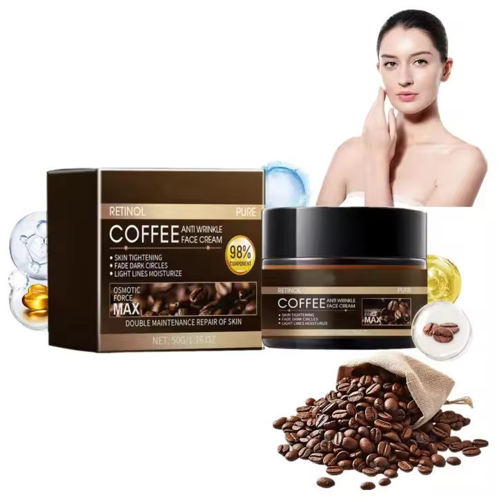 Crema antiarrugas con cafeína y retinol: crema facial hidratante vegana natural con cafeína. Reduce arrugas y líneas de expresión, hidrata, reafirma y rellena la piel. Producto para el cuidado de la piel para mujeres y hombres (3 unidades). - 1
