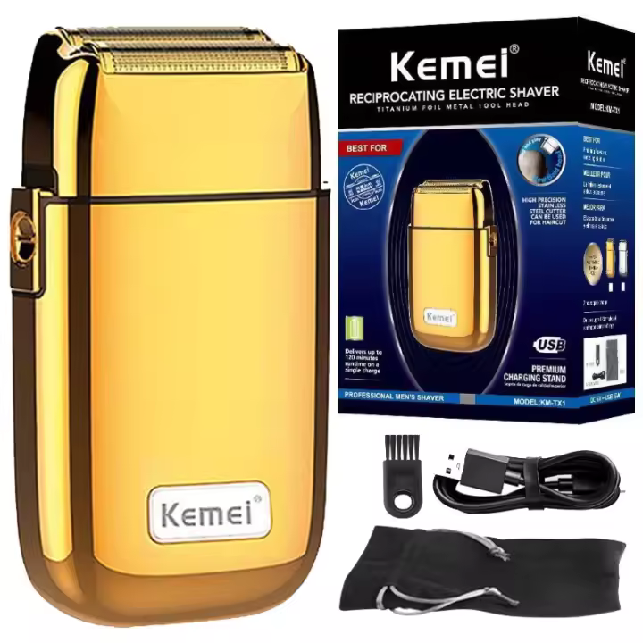 Kemei TX1 Afeitadora Eléctrica Recargable Para Hombres Con Cabezal De Acero Inoxidable Para Barba Y Cabello Máquina De Afeitar Baldosa Con Indicación De Carga - 1