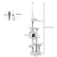PawHut Árbol para Gatos de Suelo a Techo de 225-255 cm Torre para Gatos Ajustable en Altura con Cueva Plataformas Hamaca Postes Rascadores y Bolas Colgantes Ø60x225-255 cm Gris - details 2