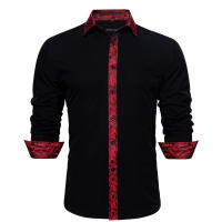 Camisa De Seda Barry Wang Para Hombres Cuello En V Manga Larga Estilo Slim Fit Colores Blancos Y Negros Top Casual Transpirable - details 10