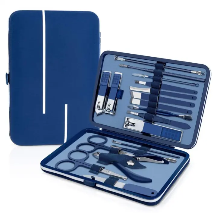 Set de manicura, kit de pedicura, cortauñas, kit de aseo profesional, herramientas para uñas 18 en 1 con lujoso estuche de viaje para hombres y mujeres 2024 Versión mejorada Azul (18 en 1) - 1