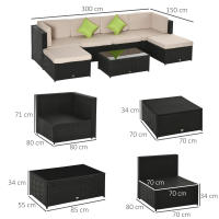 Outsunny Conjunto Muebles de Jardín de Ratán 7 Piezas Mesa Sofás Taburetes con Cojines Lavables 2xSofá de Esquina 2xSofá 2xTaburete 1xMesa de Centro - details 2