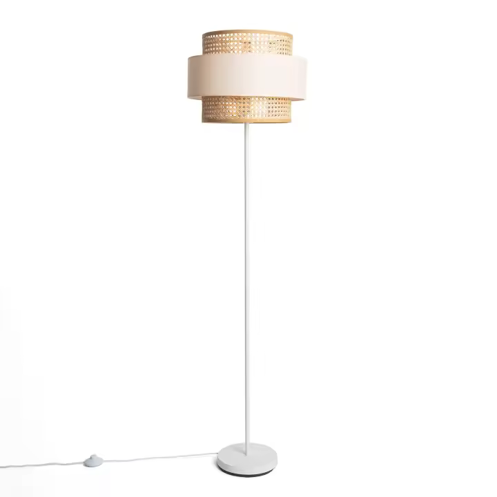 LEDKIA LIGHTING - Lámpara de Pie Amaia | Estructura de Metal Estable | Pantalla de Tela Suave | Ajustable y Ergonómica | Ideal para Salón y Dormitorio, Beige, Ratán - 1