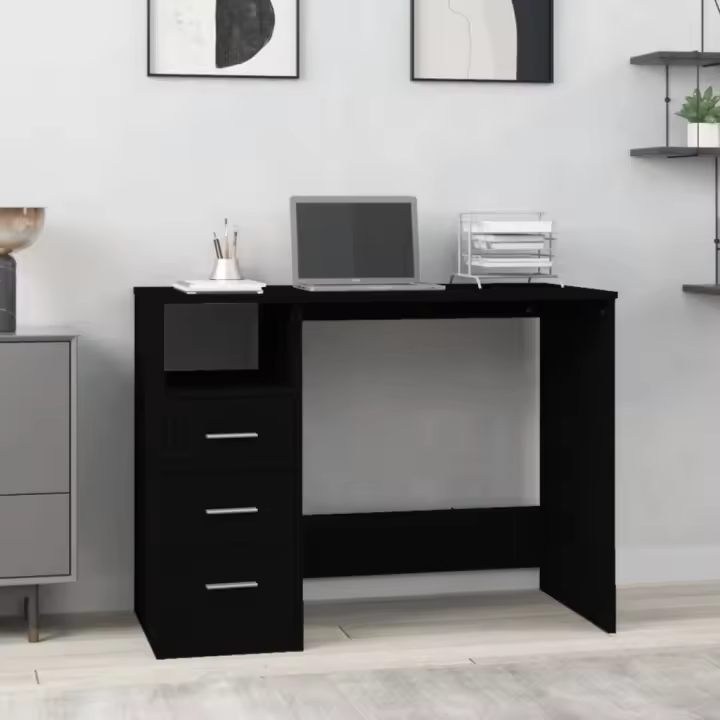 vidaXL Escritorio cajones madera contrachapada 102x50x76 cm en color Negro/Roble ahumado/Roble artisan y más | estructura resistente ideal para salón dormitorio o estudio - 1