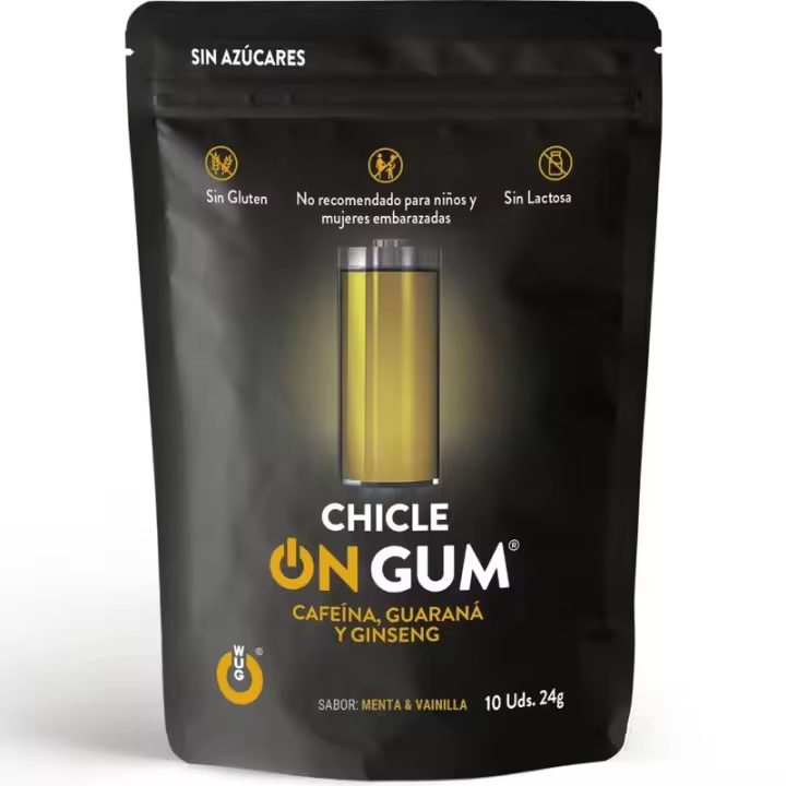 WUG ON GUM Chicle Energético con Cafeína, Guaraná y Ginseng – 10 Uds | Energía Inmediata - 1