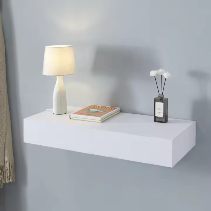 Estantería de pared Karstula con 2 cajones MDF recubierto de PVC 80 x 35 x 12 cm - Blanco [en.casa] - 1