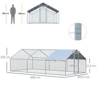 PawHut Gallinero Exterior Grande de Metal Galvanizado  Jaula de Aves con Puerta Cubierta de Tela Oxford Resistente a los Rayos UV y al Agua para Patio Plata - details 3