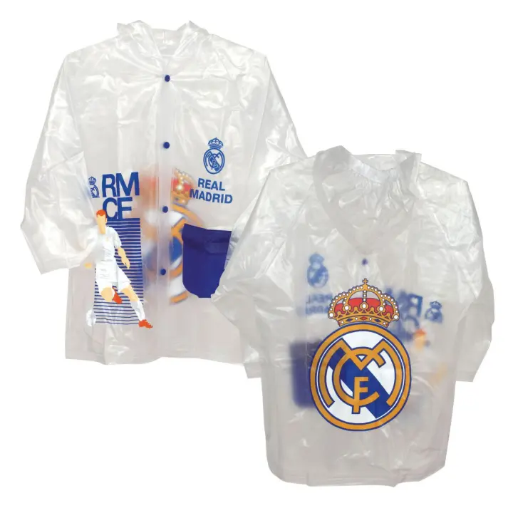 Real Madrid Impermeable Real Madrid Club de Fútbol para Niños | Chubasquero Real Madrid Transparente con Capucha | Impermeable Tipo Chaqueta Real Madrid con Capucha y Botones Tipo Clip | Raincoat Real Madrid - 1