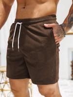 Shorts De Verano Para Hombre De Color Sólido Con Cordón Pantalones De Corduroy Casual Corte Corto Para Fitness - details 22