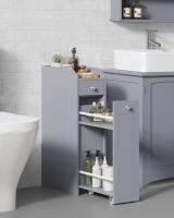 Armario de baño estrecho gris paloma con portarrollos y cajones, solución de almacenamiento vertical para espacios pequeños - details 1