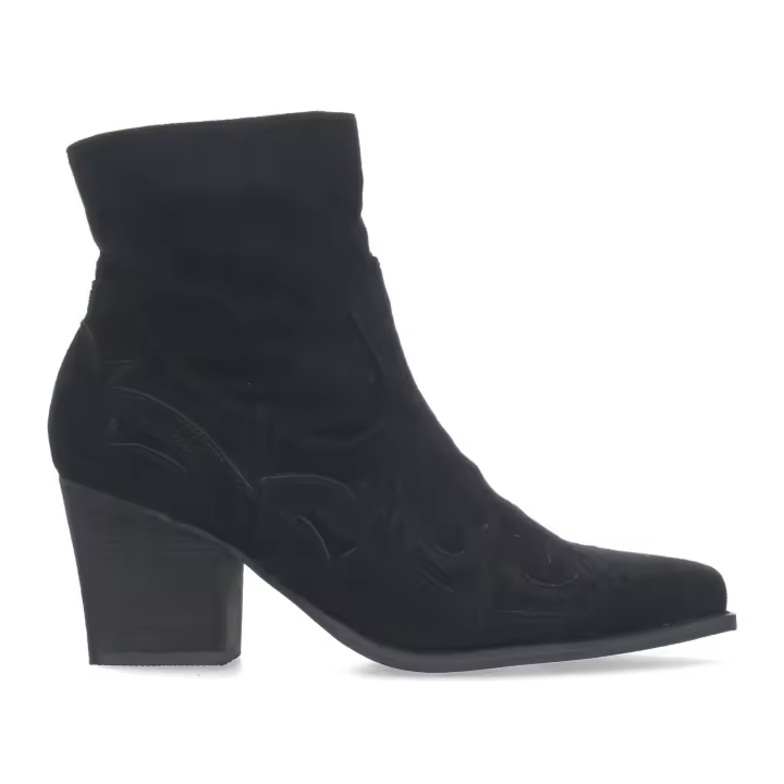 PuntoSalao Botines camperos de tacón medio estilo cowboy para mujer negro - 1