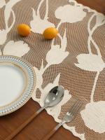 Corredor De Mesa Beige Con Encaje Y Borlas En Poliéster 100% Para Decoración De Bodas Y Mesas De Café Fabricado En Zhejiang China - details 2