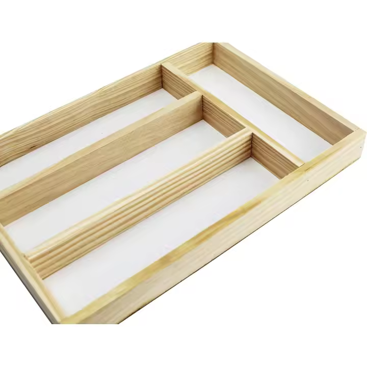 Organizador de Cubiertos de Madera para Cajón | Bandeja Elegante y Resistente | Espacio para Utensilios de Cocina | Base Antideslizante, 32cm x 22cm, Madera. - 1