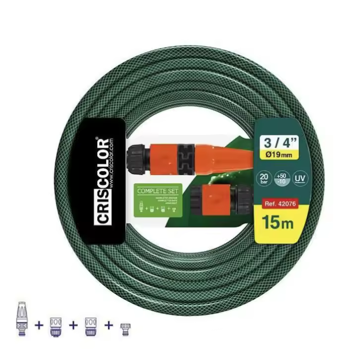 Manguera de Agua de Jardín Set with Conexión y Boquillas para Riego Reforzada 3 Capas Presión de rotura de 20 bar 3/4 "19mm 10/15/20 Metros. - 1