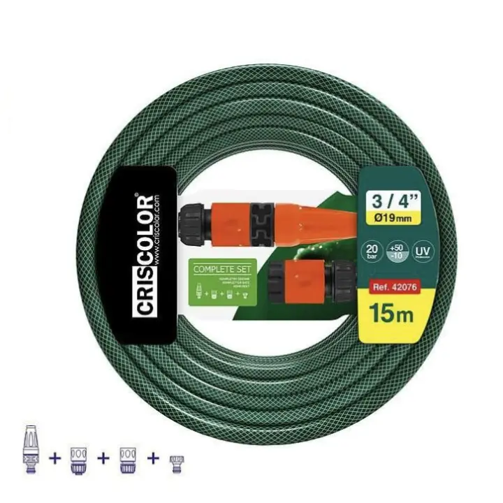 Manguera de Agua de Jardín Set with Conexión y Boquillas para Riego Reforzada 3 Capas Presión de rotura de 20 bar 3/4 "19mm 10/15/20 Metros. - 1