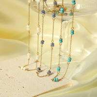 Encanto Gargantilla de acero inoxidable chapada en oro de 18 quilates con estaciones de piedra Natural, collares para mujer, dijes, Collar de cadena con cuentas hecho a mano, joyería - details 1