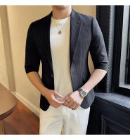 Traje De Verano Para Hombre 2025 De Alta Calidad Con Mangas De Siete Puntos Estilo Moderno Y Elegante Talla M-5XL Azul Rayado Transpirable Y Fresco - details 26