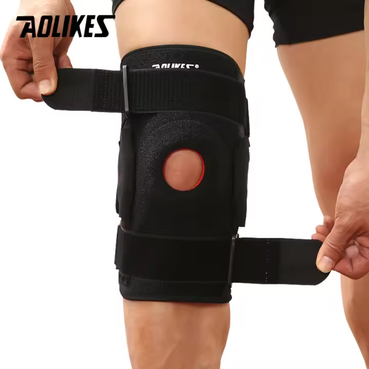 AOLIKES Protector De Rodilla Para Ciclismo Y Senderismo Con Placa De Aluminio Removible 4 Correas Para Montañismo Restauración De Articulaciones Del Rodillo - 1