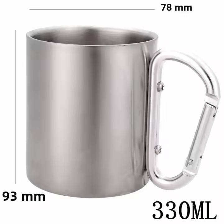 Taza De Viaje 300ml Acero Inoxidable Con Mango Y Hebilla Self Lock Para Camping Senderismo Escalada Exterior Taza Para Agua Té Café - 1