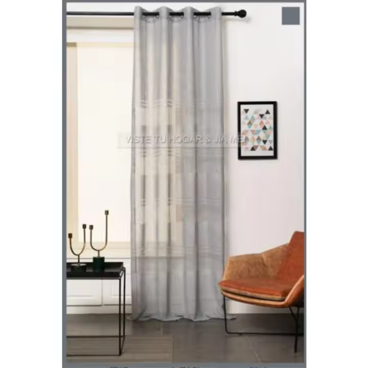 Cortinas de visillo lino y poliéster con líneas horizontales en la parte inferior.con diseño dee lienas150x260.Decoracion para hogar y oficina. - 1
