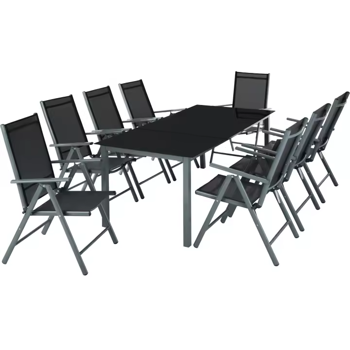 Tectake - Conjunto de sillas de aluminio 8+1  Estructura de mesa y sillas de aluminio de acero revestido en polvo  Tablero de mesa robusto de vidrio de seguridad  Sillas plegables, compactas y muy cómodas - 1