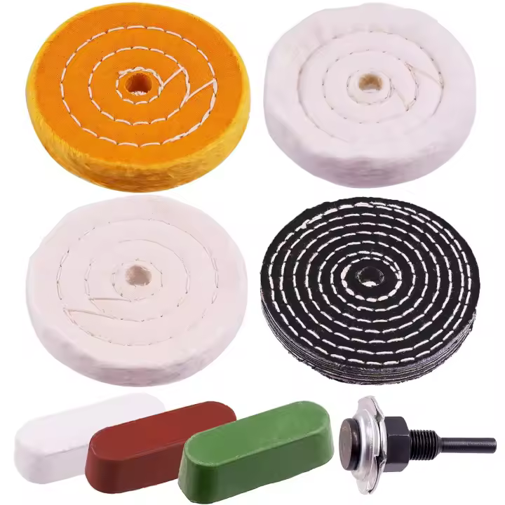 Kit de 7 discos de pulido de 4" con almohadilla de pulido, 8 piezas con 3 compuestos de pulido y vástago de broca de 1/4" para amoladora de banco. - 1