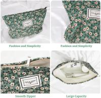 Neceser Maquillaje Floral para Mujer, Bolsas de Cosméticos de Tejido de Pana con Cremallera, Neceser Portátil, Multifunctional Organizador para Viaje -Margarita Verde - details 3