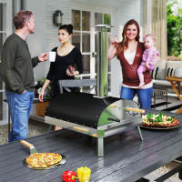 Outsunny Mini Horno de Pizza Exterior Portátil Horno de Leña con Piedra Refractaria Ø33 cm Pala Mangos de Madera Termómetro y Bandeja Giratoria para Jardín Terraza Camping Patio - details 1