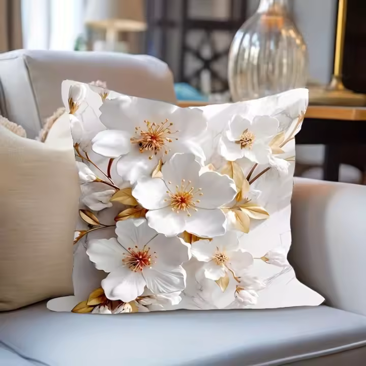 Funda De Cojín De Tela Suave Con Estampado De Flores Frescas 18x18 Pulgadas Decoración Del Hogar Estilo Plantas Poliéster 100% - 1