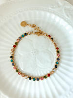 Pareja De Pulseras De Acero Inoxidable Para Mujer Estilo Retro Francesa Con Circonia Colorida Joyería De Moda Para Salida Diaria Regalos De Citas Y Fiestas - details 5