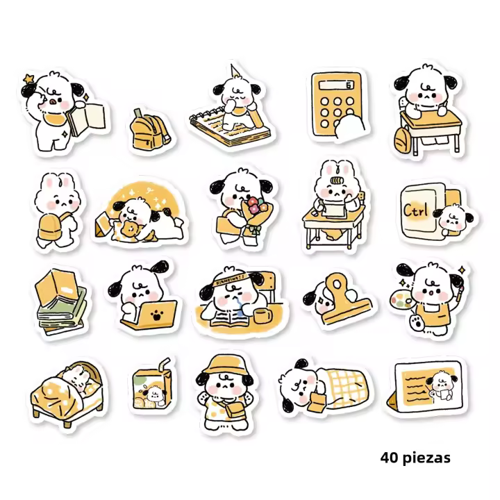 40pcs Pegatinas De PVC Impermeables Para Estudiantes Con Diseño De Perro Cartoon Decoración Para Moto Maleta Y Cuaderno - 1