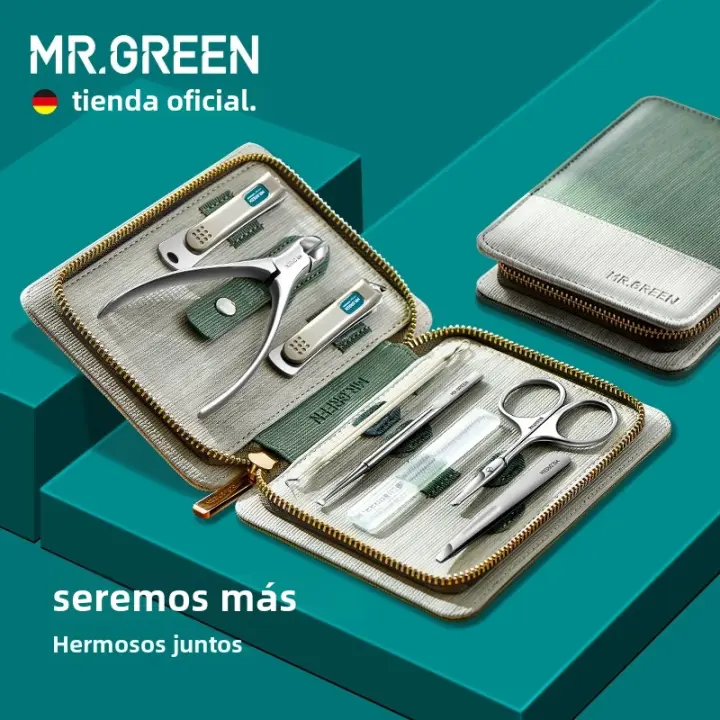 Set De Manicura Y Pedicura MR.GREEN Con Herramientas De Acero Inoxidable Y Estuche De Cuero PU Kit De Cuidado Personal - 1