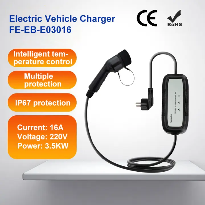 FERRASTAR Cargador de coche,Cargador de coche Eléctrico,Cargador de cocheTipo2,Cargador EV Portátil Tipo 2 de Corriente Alterna (AC) con Estándar Europeo, Cargador para Vehículos Eléctricos, con indicador luminoso, cable 5M y recubrimiento ignífugo de TPU - 1