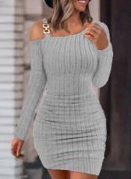 Vestido Bodycon De Moda Para Mujer Con Manga Larga Y Diseño De Tejido Grueso Para Otoño E Invierno Vestido Mini Elegante Para Oficina - details 4