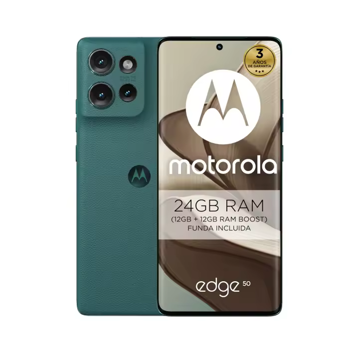 Motorola Edge 50, 24GB (12+12GB RAM Boost)/512GB, España, certificación Militar de Durabilidad, Pantalla 6,7" pOLED 1.5K, cámara 50MP y Zoom Optico 3X, Carga TurboPower de 68 W, Funda - 1