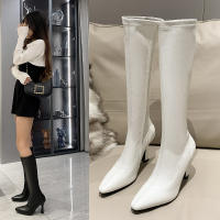 Botas Largas De Tacón Alto Para Mujer Nueva Primavera 2024 Cuña Lateral Botines De Rodilla PU Cuero Botas Femeninas - details 9