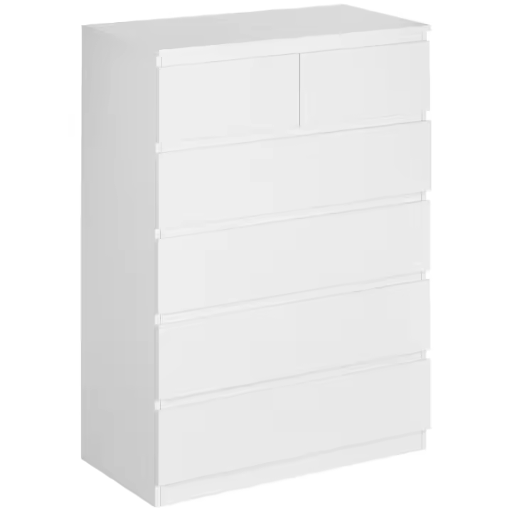 HOMCOM Cómoda 6 Cajones con Cierre Suave, Cómoda Dormitorio, Cajonera para Salón, Oficina, Estilo Moderno, 80x39x115 cm, Blanco - 1