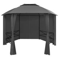 vidaXL Carpa de Jardín con Cortinas Hexagonal 360x265 cm Cenador Patio Caseta Color Beige,  Antracita,  Blanco y mas - details 0