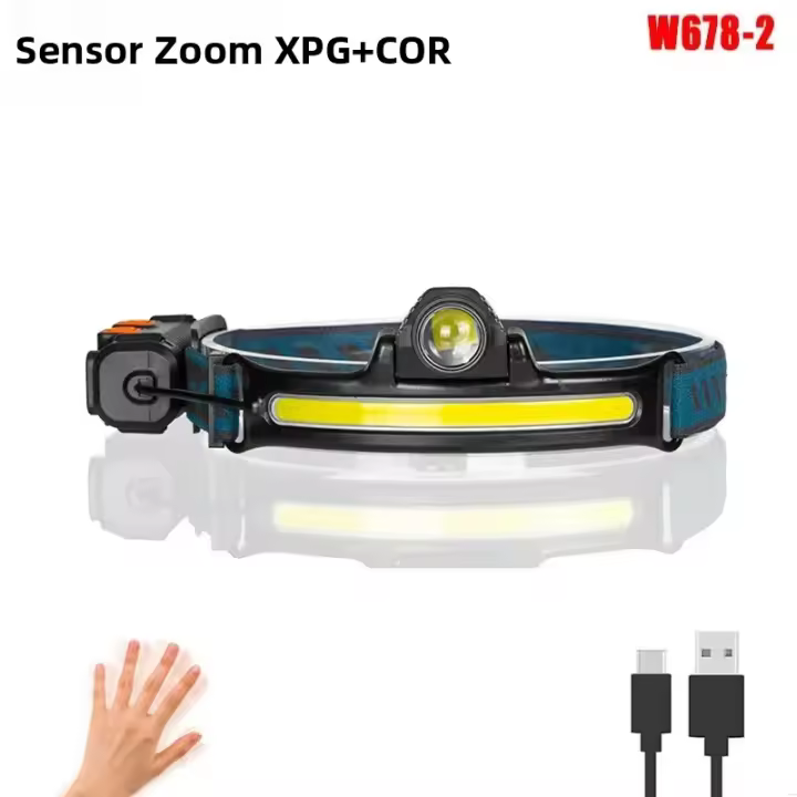 Linterna Frontal LED COB Con Inducción Recargable USB Y Zoom Batería Integrada Multifuncional 6 Modos Torcha Frontal Impermeable Para Camping Y Actividades Al Aire Libre - 1