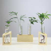 Vaso De Cristal Con Soporte De Madera Para Plantas Creativo Terrario De Decoración Para Escritorio Estilo Moderno Vaso Para Flores - details 0