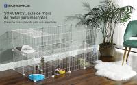 SONGMICS - Valla para animales domésticos, 2 niveles, recinto modulable, para animales pequeños, hámsters, conejos, conejillos de indias, paneles de malla, uso interior, 143 x 73 x 71 cm, Negro/Blanco - details 2