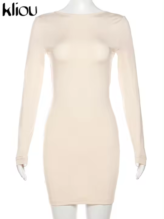 Vestido Mini De Seda Leche Para Mujer Kliou Verano Casual Sin Mangas Cuello Redondo Ajustado Bodycon Estilo Clásico De Calle - 1