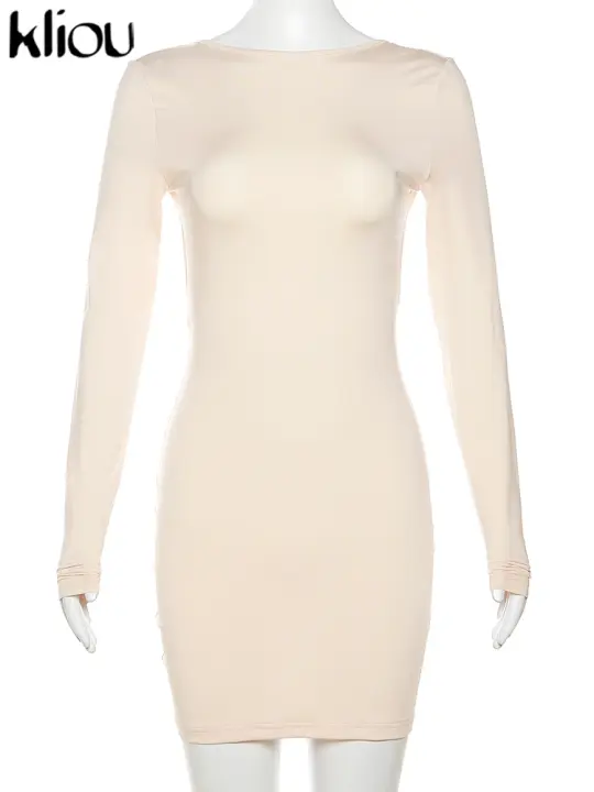 Vestido Mini De Seda Leche Para Mujer Kliou Verano Casual Sin Mangas Cuello Redondo Ajustado Bodycon Estilo Clásico De Calle - 1