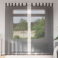 vidaXL Cortinas de gasa con trabillas 2 uds. en color Marrón/Verde manzana/Crema y más | protección solar decorativa para ventanas hogar oficina dormitorio fácil de instalar - details 3