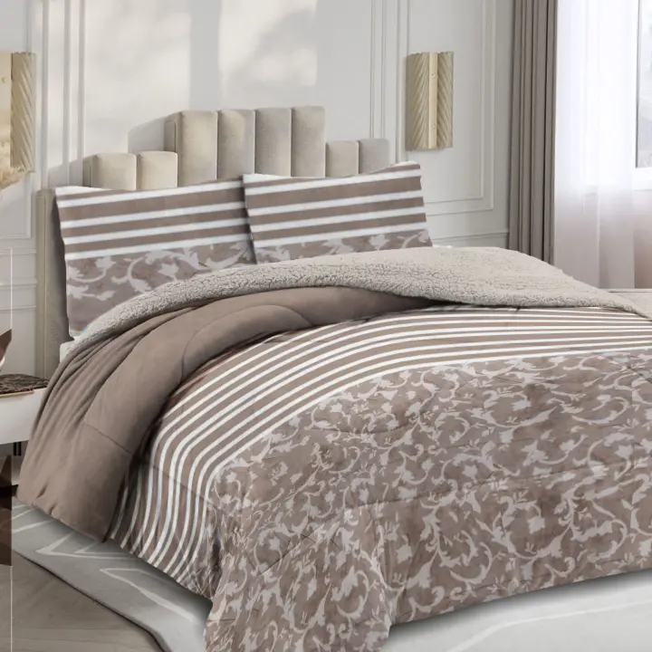 Edredón Borrego con Funda de Cojin - Edredón Nódico Invierno Cálido y suave con Relleno de Micro Fibra Poliéster, Edredón Reversible Franle y Sherpa-Edredon Invierno para Cama, Edredon manta con relleno por dentro - 1