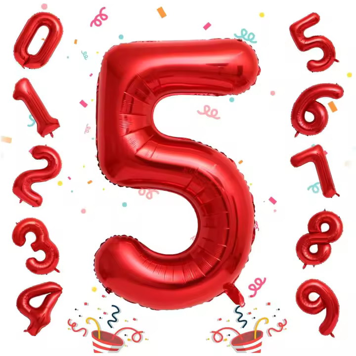 Unisun Ballons Numéro Rouge, 40 pouces Numéro 5 Ballons Anniversaire Fête Vacances Décoration (Numéro 5) - 1