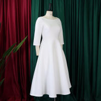 Vestido Elegante Para Mujer 2024 Moderno Cuello Redondo Tres Cuartos Ajustado a La Cadera A-Line Midi Fiesta Cumpleaños Cena Boda - details 9